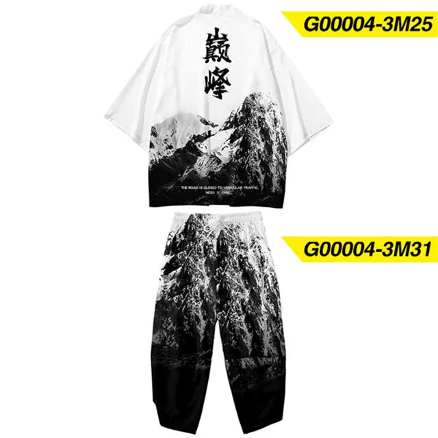 Two-piece Suit XXS-6XL Loose Japanese Cardigan Women Men Cosplay Yukata Clothing Harajuku Samurai Kimono + Pants Sets