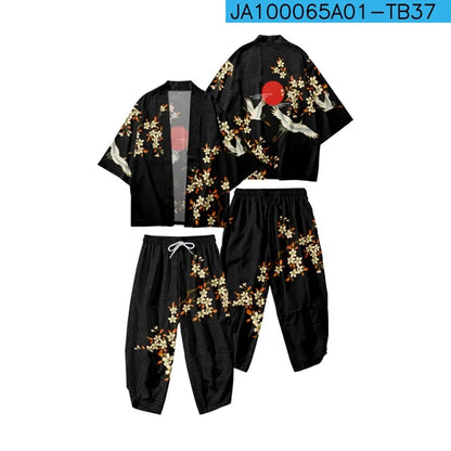 Two-piece Suit XXS-6XL Loose Japanese Cardigan Women Men Cosplay Yukata Clothing Harajuku Samurai Kimono + Pants Sets