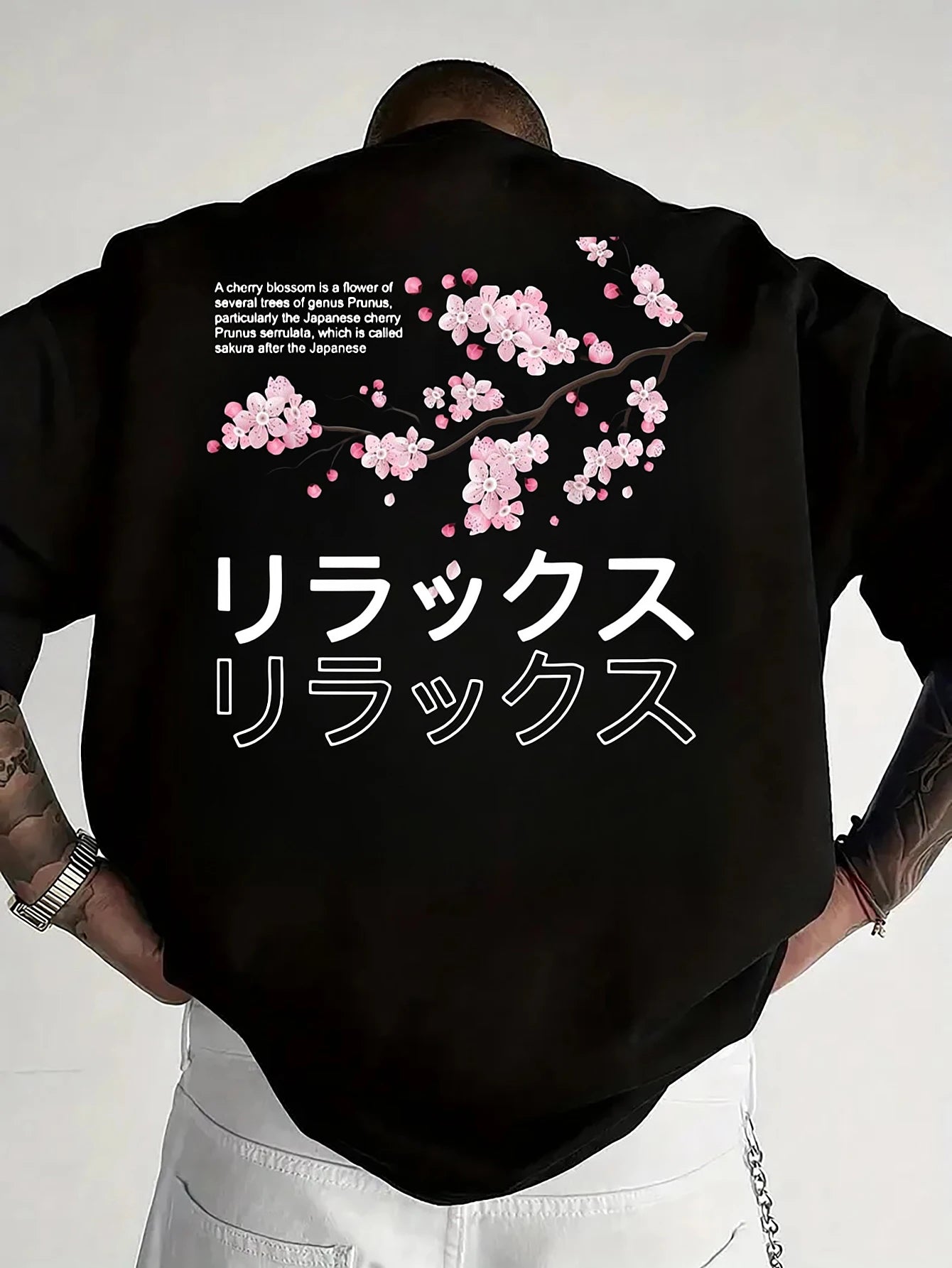 Sakura Japanese Pattern T-shirt Men's Summer Sweat-absorbing Breathable Top Outdoor Short-sleeved Trendy Men's Clothing
