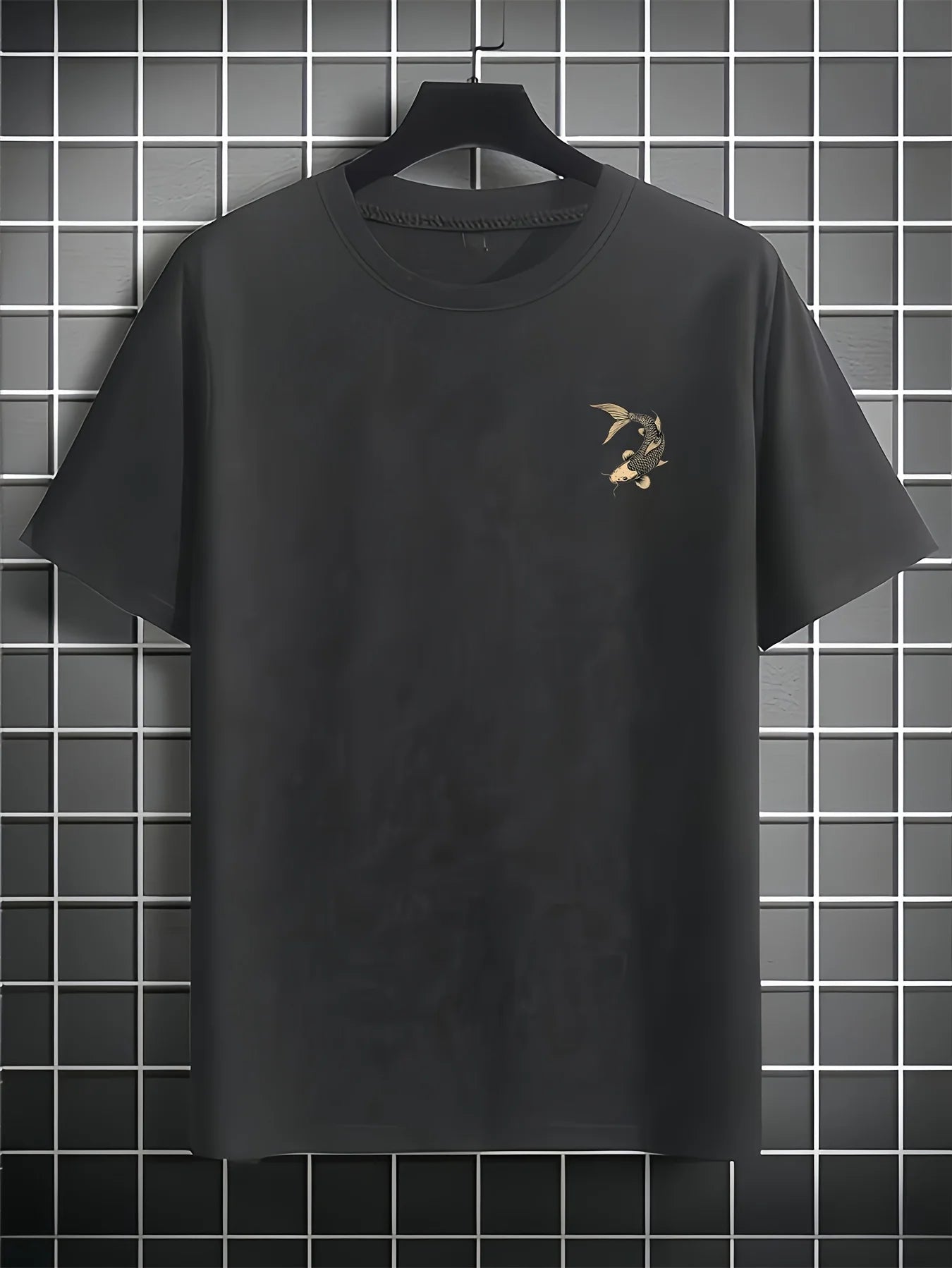 Men's summer 100% pure cotton fashionable casual sports loose Japanese goldfish pattern printed round neck short sleeved T-shirt