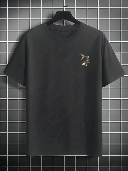 Men's summer 100% pure cotton fashionable casual sports loose Japanese goldfish pattern printed round neck short sleeved T-shirt